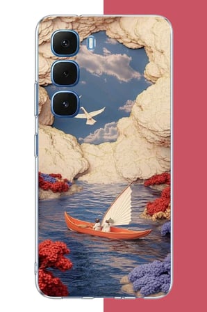 Infinix Hot 60-60i Uyumlu göldeki turuncu kayık Baskılı Silikon Kılıf