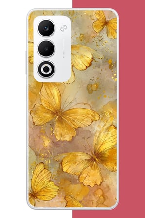 Oppo A5 4G Uyumlu Altın Kelebekler Baskılı Silikon Kılıf
