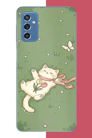 Samsung Galaxy M52 Uyumlu fularlı kedi Baskılı Silikon Kılıf