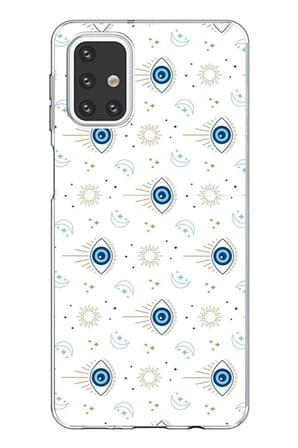 Samsung Galaxy M31s Uyumlu Nazar Boncuğu Güneş ve Hilal Baskılı Silikon Kılıf