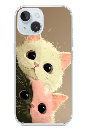 İphone 15 Uyumlu Pembe Siyah Beyaz Kedi Baskılı Silikon Kılıf
