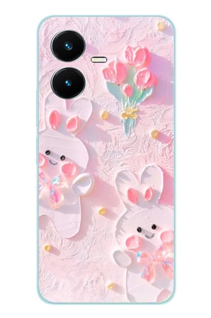 Vivo Y22S - Y35 Uyumlu Sevimli Tavşanlar Baskılı Silikon Kılıf