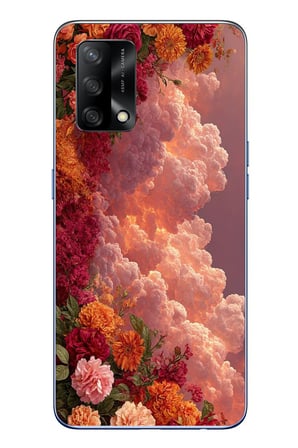 Oppo A74 Uyumlu Güller ve Bulutlar Baskılı Silikon Kılıf