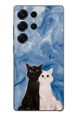Samsung Galaxy S25 Ultra Uyumlu Siyah ve Beyaz Kedi Baskılı Silikon Kılıf