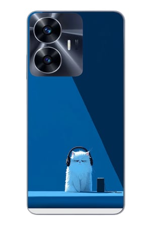 Realme C55 Uyumlu Kulaklı Kedi Baskılı Silikon Kılıf