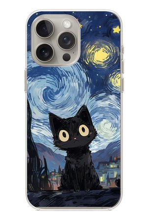 iPhone 15 PRO MAX Uyumlu Gece Yarısı Kedi Tasarımlı Baskılı Silikon Kılıf