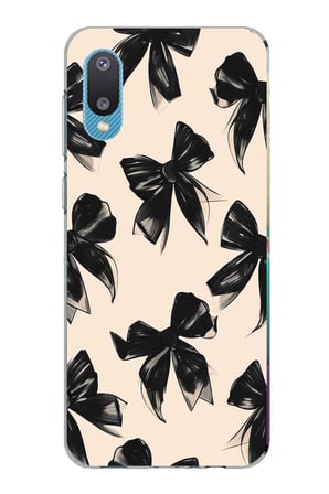 Samsung Galaxy A02 Uyumlu Siyah Fiyonk Kurdele Baskılı Silikon Kılıf