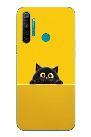 Realme 5i Uyumlu Sarı Gözlü Kedi Baskılı Silikon Kılıf