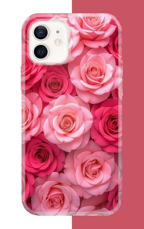 iPhone 12-12 PRO Uyumlu Pembe Gül Bahçesi Baskılı Silikon Kılıf
