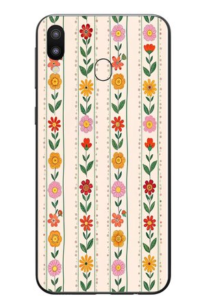 Samsung Galaxy M31 Uyumlu Çiçekler ve Yaprakları Baskılı Silikon Kılıf