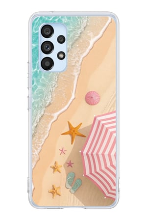 Samsung Galaxy A53 Uyumlu Pembe Şemsiyeli Sahil Baskılı Silikon Kılıf
