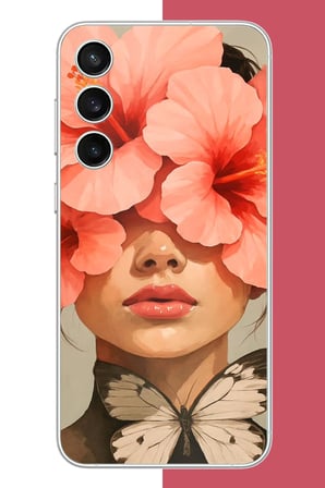 Samsung Galaxy S23 FE Uyumlu pembe çiçekli kadın Baskılı Silikon Kılıf