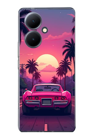 Vivo V29 Lite 5G Uyumlu Palmiye Neon Pembe Araba Baskılı Silikon Kılıf