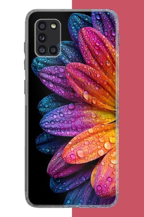Samsung Galaxy A31 Uyumlu Gökkuşağı Papatyası Baskılı Silikon Kılıf