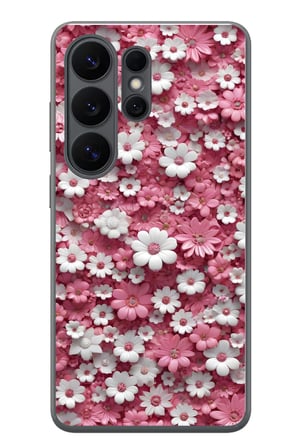Samsung Galaxy S26 Ultra Uyumlu Beyaz Pembe Papatyalar Baskılı Silikon Kılıf