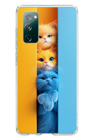 Samsung Galaxy S20 FE Uyumlu Mavi Sarı Kediler Baskılı Silikon Kılıf