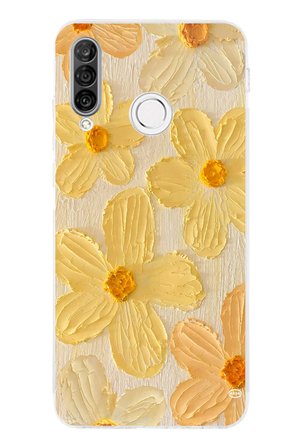 Huawei P30 Lite Uyumlu Güneşin Dokunuşu Sarı Papatya Baskılı Silikon Kılıf