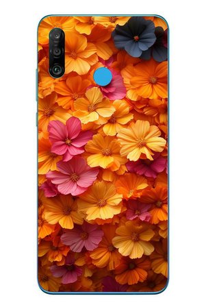 Huawei P30 Lite Uyumlu Sarı Pembe Çiçekler Baskılı Silikon Kılıf