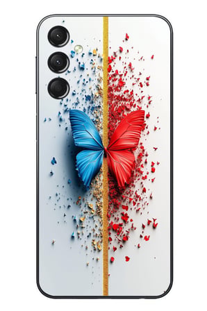 Samsung Galaxy A24 Uyumlu Kırmızı Mavi Kelebek Baskılı Silikon Kılıf