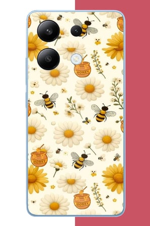 Redmi Note 13 4G Uyumlu arılı sarı çiçek.jpeg Baskılı Silikon Kılıf