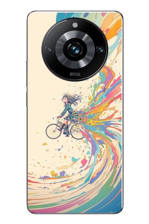 Realme 11 Pro Uyumlu Rengarenk Bisikletli Kız Baskılı Silikon Kılıf