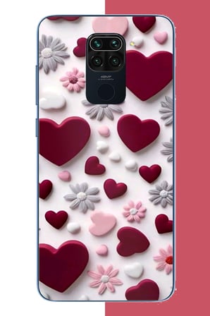 Redmi Note 9 Uyumlu bordo kalp Baskılı Silikon Kılıf