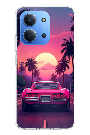 Redmi 15C Uyumlu Palmiye Neon Pembe Araba Baskılı Silikon Kılıf
