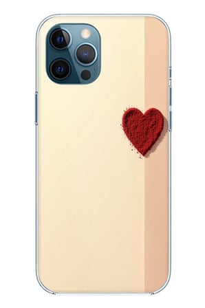 iPhone 12 PRO MAX Uyumlu Krem Zeminli Kırmızı Kalp Baskılı Silikon Kılıf