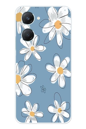 Vivo Y18 Uyumlu Mavi Papatya Bahçesi Baskılı Silikon Kılıf
