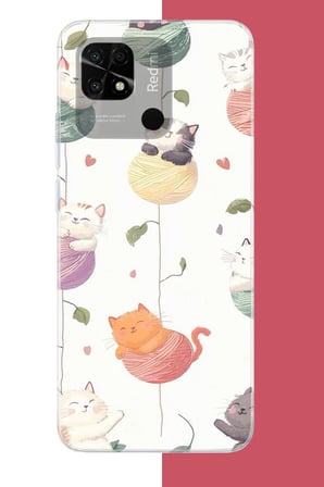 Redmi 10C - POCO C40 Uyumlu yumaktaki kediler Baskılı Silikon Kılıf