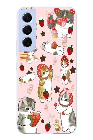 Samsung Galaxy S22 Uyumlu Çilekli Kediler Baskılı Silikon Kılıf