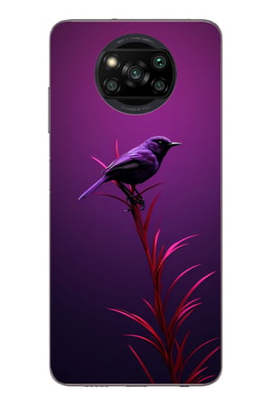 Poco X3 Uyumlu Mor Kuş Dalda Baskılı Silikon Kılıf