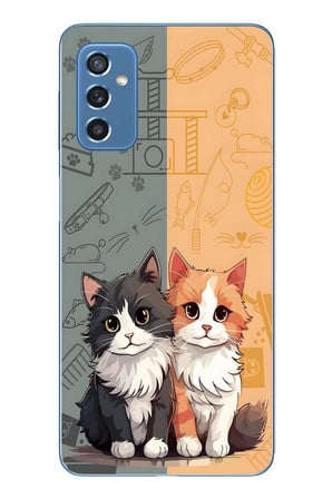 Samsung Galaxy M52 Uyumlu Sarı ve Siyah Kedi Baskılı Silikon Kılıf