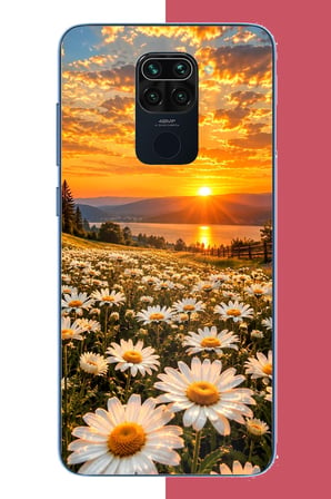 Redmi Note 9 Uyumlu Papatya Tarlasında Gün Batımı Baskılı Silikon Kılıf