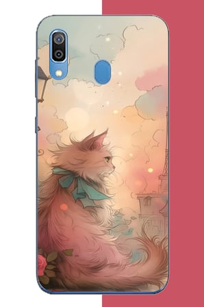 Samsung Galaxy A20-A30 Uyumlu mavi fularlı kedi Baskılı Silikon Kılıf