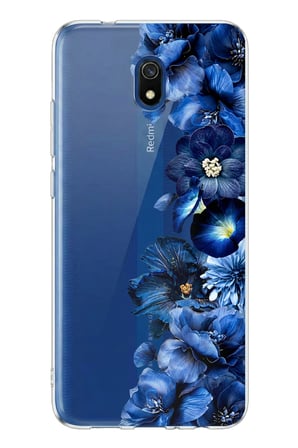Redmi 8A Uyumlu Royal Blue Şakayık Çiçek Demeti Baskılı Silikon Kılıf