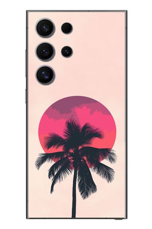 Samsung Galaxy S24 Ultra Uyumlu Palmiye Kırmızı Ay Baskılı Silikon Kılıf