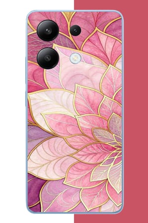 Redmi Note 13 4G Uyumlu pembe yaprak Baskılı Silikon Kılıf