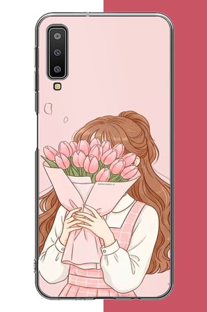 Samsung Galaxy A7 2018 Uyumlu lale buketli kız Baskılı Silikon Kılıf