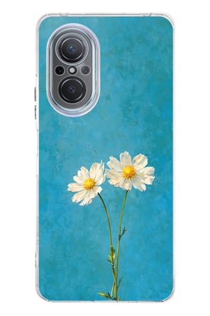 Huawei Nova 9 Se Uyumlu İki Beyaz Çiçek Tasarımlı Turkuaz Baskılı Silikon Kılıf