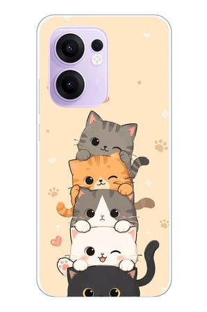 OPPO Reno 13F Uyumlu Sevimli Kedicikler ve Patiler Baskılı Silikon Kılıf