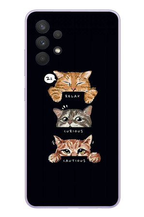 Samsung Galaxy A32 Uyumlu Kedi Halleri Baskılı Silikon Kılıf
