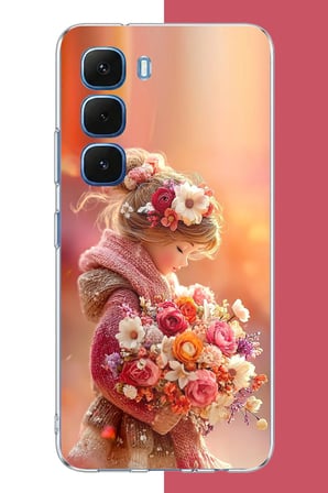 Infinix Hot 60-60i Uyumlu Çiçek Demetli Küçük Kız Baskılı Silikon Kılıf