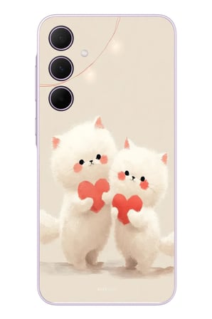 Samsung Galaxy A35 Uyumlu Kalpli Beyaz Kediler Baskılı Silikon Kılıf