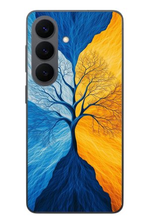 Samsung Galaxy S26 Uyumlu Sarı Mavi Ağaç Baskılı Silikon Kılıf