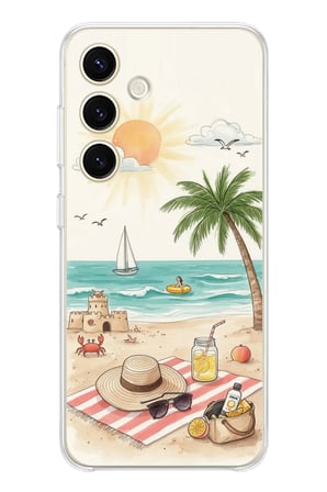 Samsung Galaxy S24 Uyumlu Sulu Boya Sahil ve Deniz Manzaralı Baskılı Silikon Kılıf