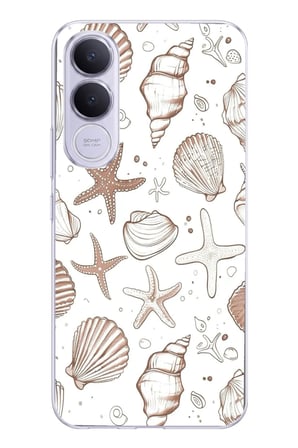 Vivo V70 FE Uyumlu Kahverengi Deniz Yıldızı ve Kabuklu Baskılı Silikon Kılıf