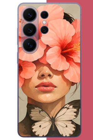 Samsung Galaxy S26 Ultra Uyumlu pembe çiçekli kadın Baskılı Silikon Kılıf