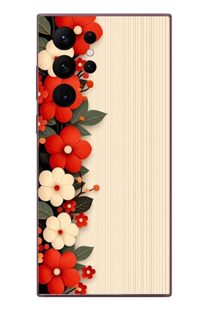 Samsung Galaxy S22 Ultra Uyumlu Kırmızı Beyaz Çiçekler Baskılı Silikon Kılıf
