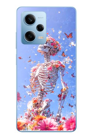 Redmi Note 12 Pro 5G Uyumlu İskelet Çiçekleri Baskılı Silikon Kılıf